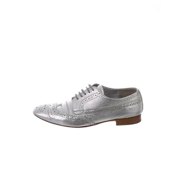 ❌sold❌Prada metallic silver leather oxfords flats 36.5 - Picture 3 of 7